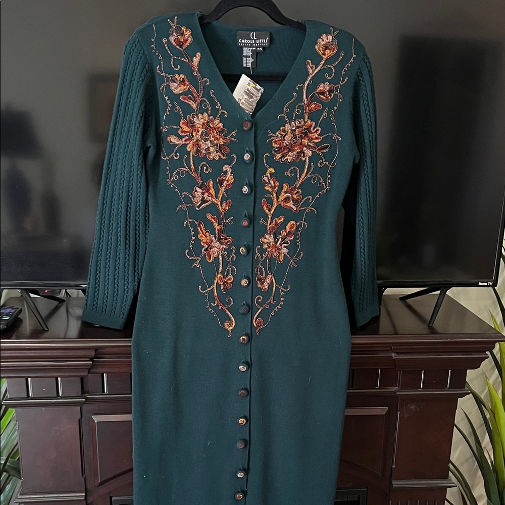 Embroidered Carole Little Green Dress P/S